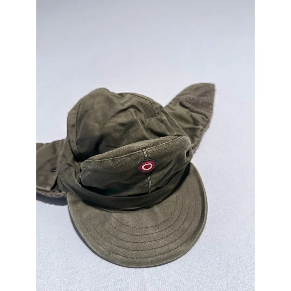 Vintage 1980 Austrian Military Winter Field Cap Olive Drab Ear Flaps Hat Kids